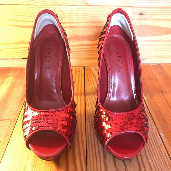Dereon Red Fringe Sequin Heels, EUC, 7.5 - Picture 2 of 16